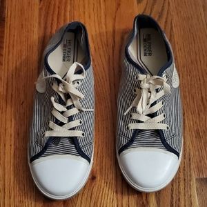 Tommy Hilfiger Y2K European White Blue Striped Canvas Sneakers Size 9